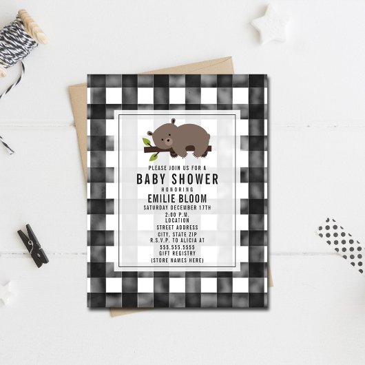 Invitation Baby shower Ours En vichy Sleepy