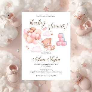 Invitation Baby Shower ours espagnol pour fille