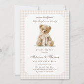 Invitation Baby-Shower Ours Gingham Vintage (Devant)