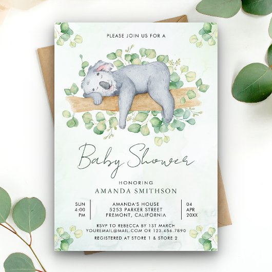 Invitation Baby shower Ours Koala à couchage agréable