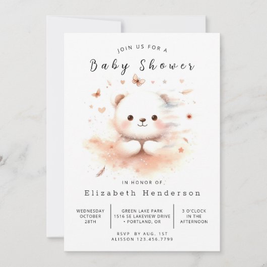 Invitation Baby shower Ours modifiable Boho (Devant)