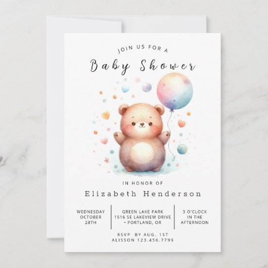 Invitation Baby shower Ours modifiable Boho (Devant)