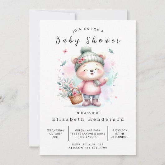 Invitation Baby shower Ours modifiable Whimsy (Devant)