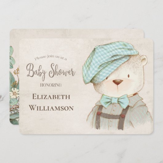 Invitation Baby shower Ours mou (Devant / Derrière)