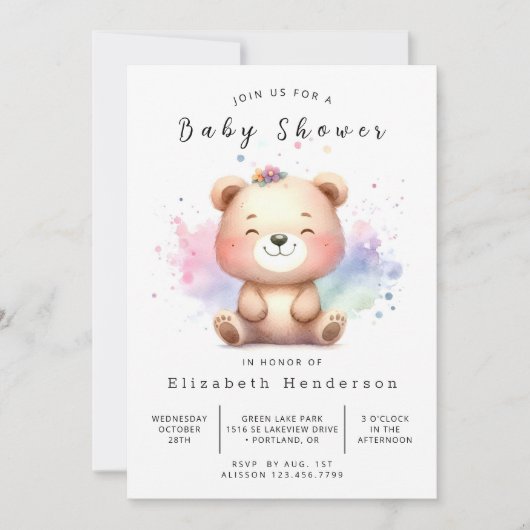 Invitation Baby shower Ours numérique Boho (Devant)