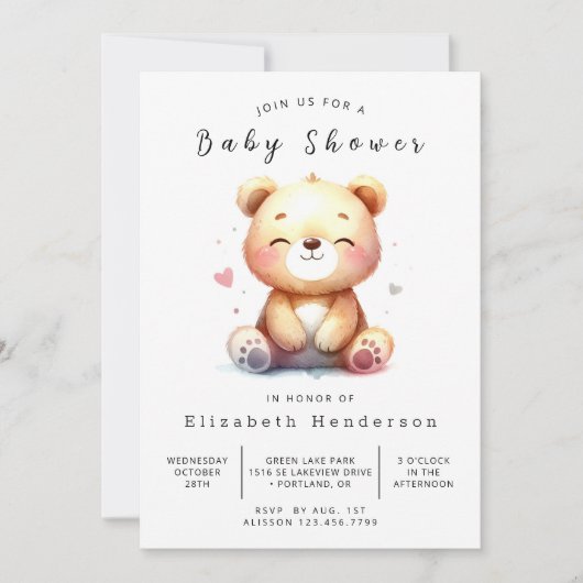 Invitation Baby shower Ours numérique Boho (Devant)
