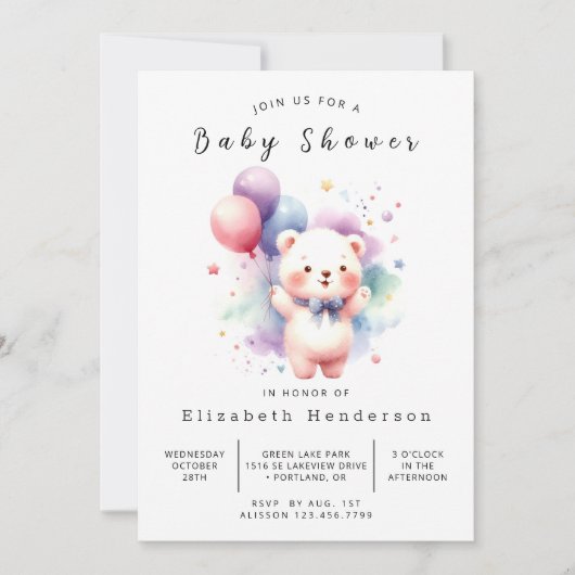 Invitation Baby shower Ours numérique moderne (Devant)