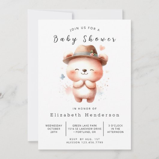 Invitation Baby shower Ours numérique Woodland (Devant)