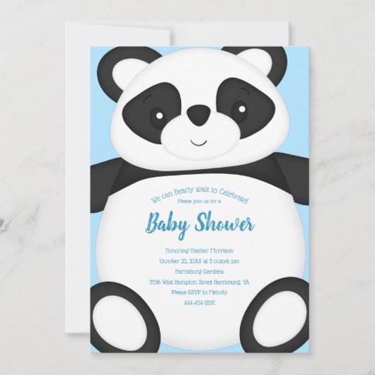 Invitation Baby shower Ours Panda Bleu (Devant)