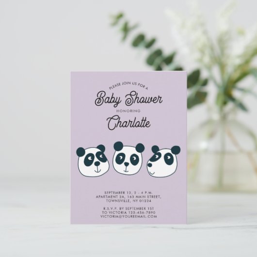 Invitation Baby shower Ours Panda géant (Debout devant)