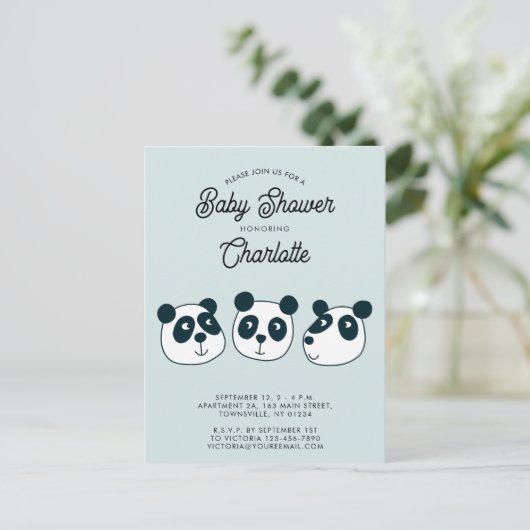 Invitation Baby shower Ours Panda géant (Debout devant)