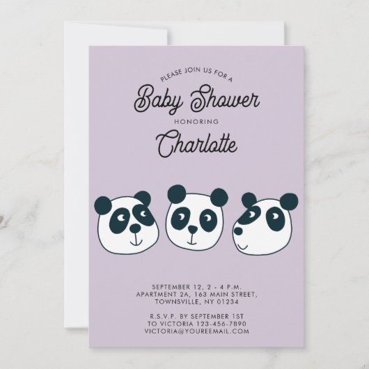 Invitation Baby shower Ours Panda géant (Devant)