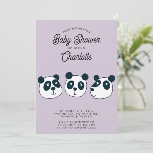 Invitation Baby shower Ours Panda géant (Debout devant)