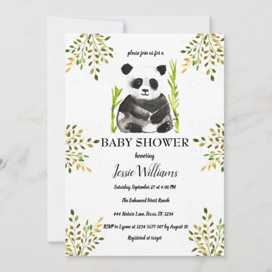 Invitation Baby shower Ours Panda Nature (Devant)