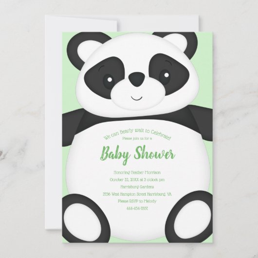 Invitation Baby shower Ours Panda Vert (Devant)