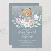 Invitation Baby shower Ours Parties scintillant Florale Dusty (Devant / Derrière)