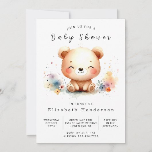 Invitation Baby shower Ours Pastel Editable (Devant)