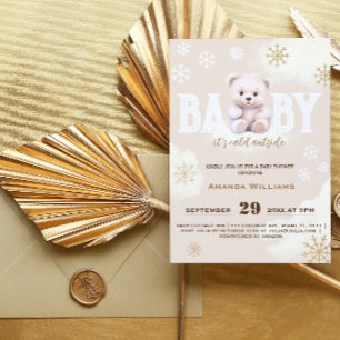 Invitation Baby Shower Ours Polaire Blanc Hiver