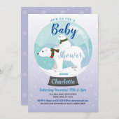 Invitation Baby shower Ours polaire d'hiver Globe des neiges  (Devant / Derrière)