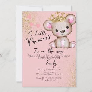 Invitation Baby shower Ours Princesse rose étincelante