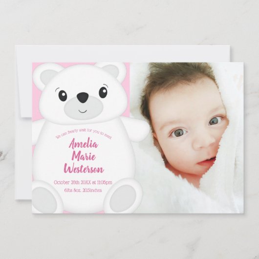 Invitation Baby shower Ours rose (Devant)