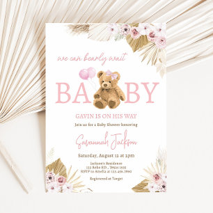 Invitation Baby shower Ours rose Boho