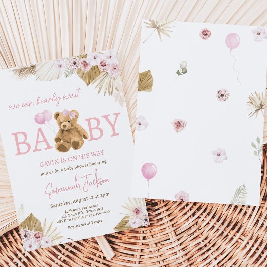 Invitation Baby shower Ours rose Boho