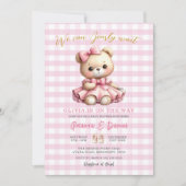 Invitation Baby shower Ours Rose En vichy peut attendre préma (Devant)