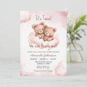Invitation Baby shower Ours Rose Twins (Debout devant)