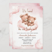 Invitation Baby shower Ours Rose Twins (Devant / Derrière)