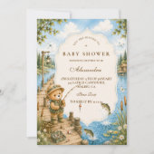 Invitation Baby Shower Ours Rustique Pêche (Devant)