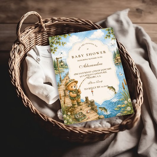 Invitation Baby Shower Ours Rustique Pêche