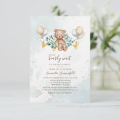 Invitation Baby shower Ours Script Eucalyptus Vert (Debout devant)