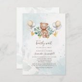 Invitation Baby shower Ours Script Eucalyptus Vert (Devant / Derrière)