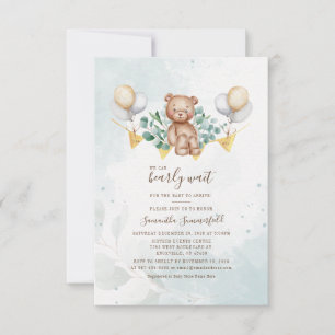 Invitation Baby shower Ours Script Eucalyptus Vert