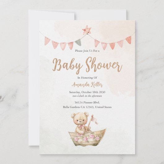 Invitation Baby shower Ours Teddy (Devant)