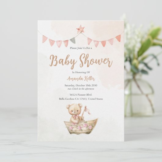 Invitation Baby shower Ours Teddy (Debout devant)