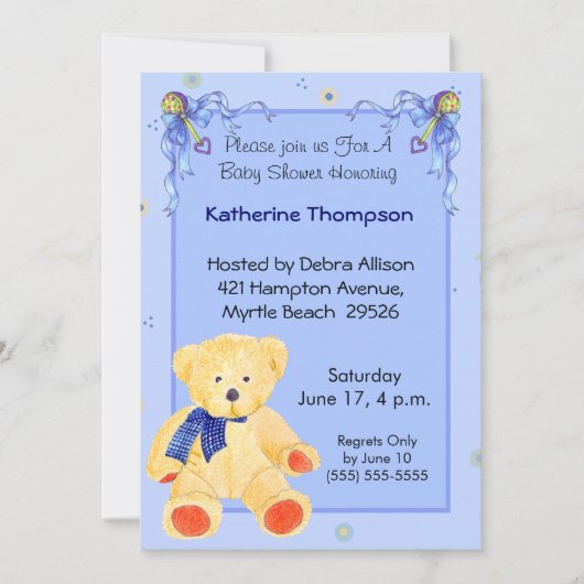 Invitation Baby shower Ours Teddy (Devant)
