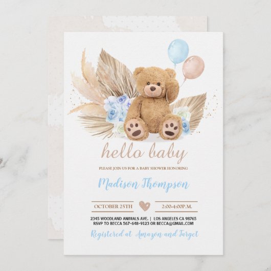 Invitation Baby shower Ours Teddy (Devant / Derrière)