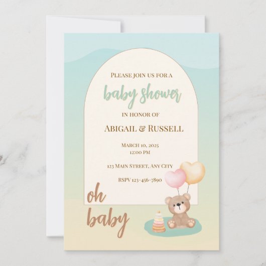 Invitation Baby shower Ours Teddy (Devant)