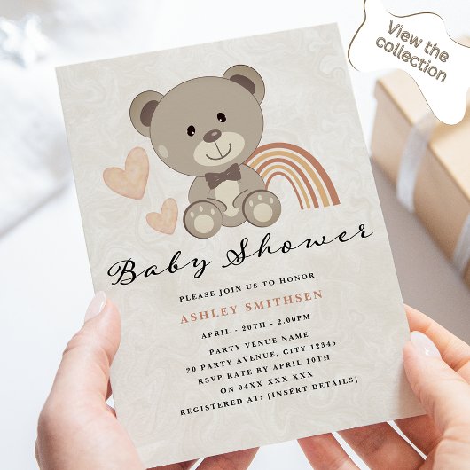 Invitation Baby shower Ours Teddy Hommes Neutre