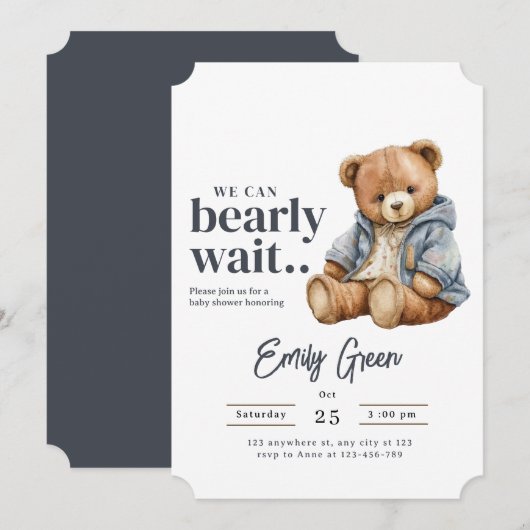 Invitation Baby shower Ours Teddy, Nous Pouvons At (Devant / Derrière)