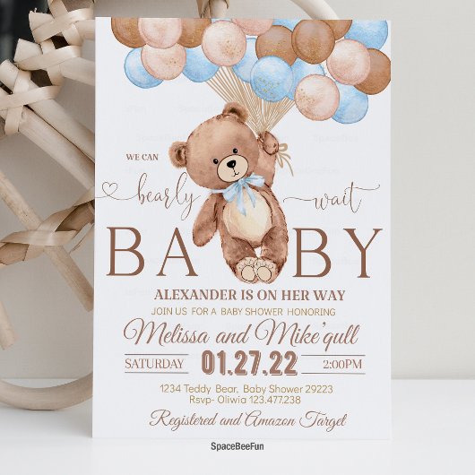 Invitation Baby shower Ours Teddy On Peut Bearly W