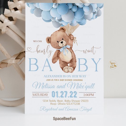 Invitation Baby shower Ours Teddy On Peut Bearly W
