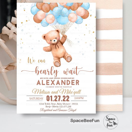 Invitation Baby shower Ours Teddy On Peut Bearly W