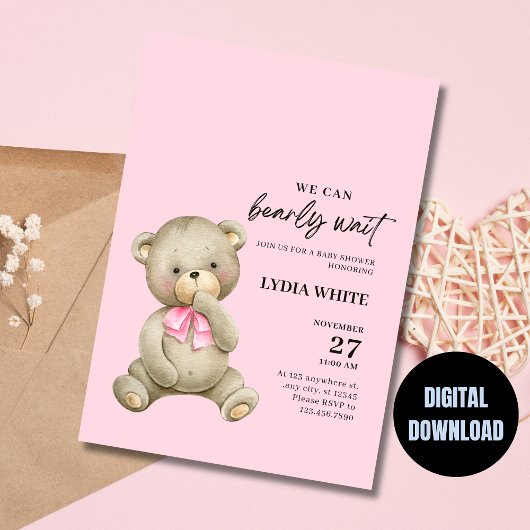 Invitation Baby shower Ours Teddy, Peut Attendre R