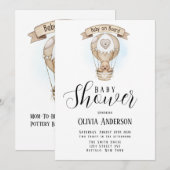 Invitation Baby shower Ours Teddy Tan Hot Air (Devant / Derrière)