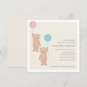 Invitation Baby shower Ours Teddy - Twin Boy Girl (Devant / Derrière)