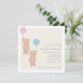Invitation Baby shower Ours Teddy - Twin Boy Girl (Debout devant)