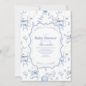 Invitation Baby shower Ours Toile De Jouy Bow (Devant)